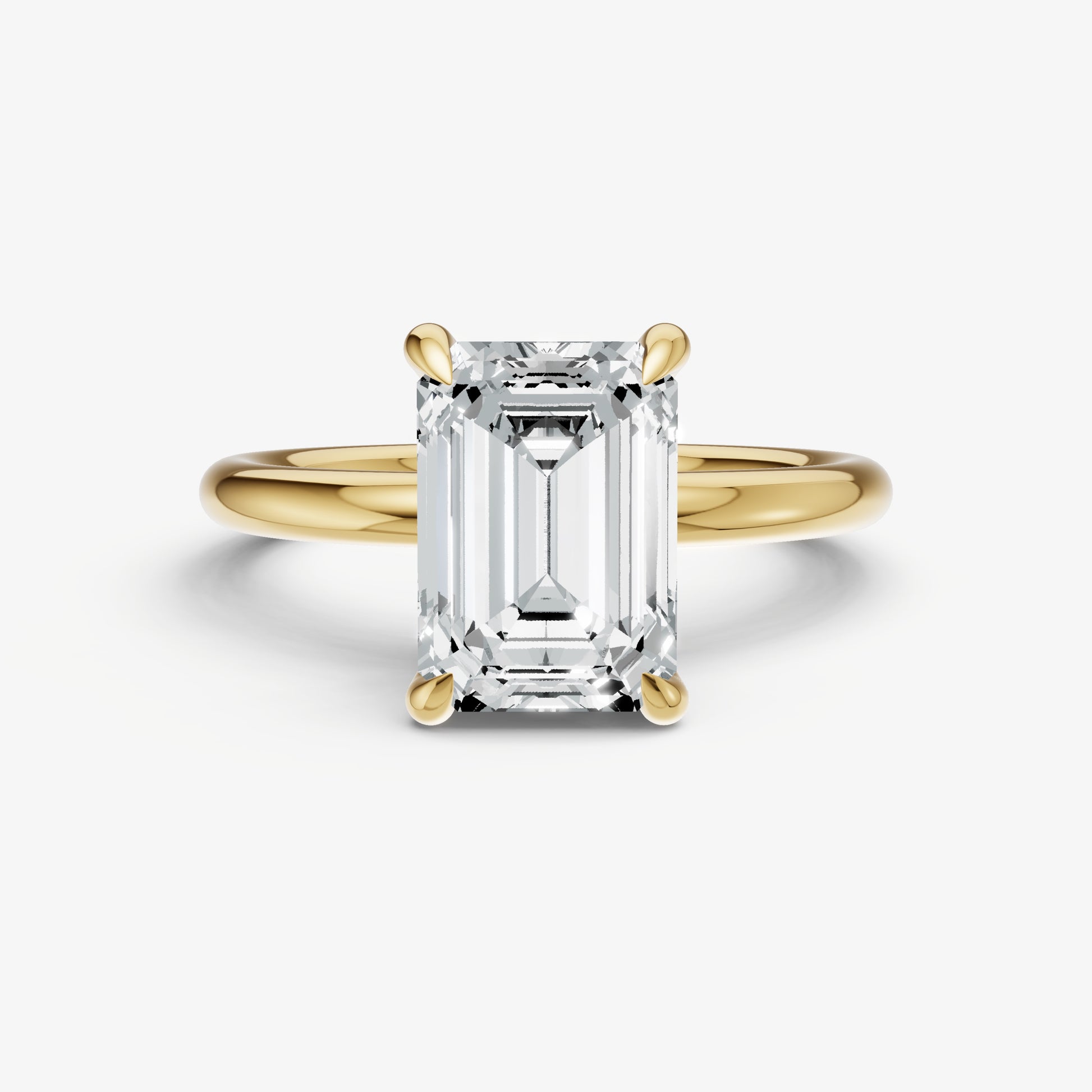 Emerald Four Claw Solitaire Engagement Ring with Hidden Halo