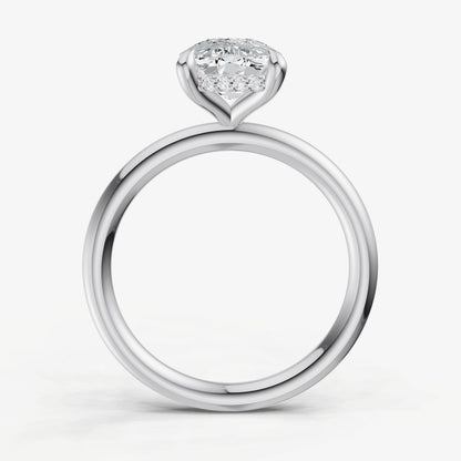 Elongated Cushion Four Claw Solitaire Engagement Ring with Hidden Halo