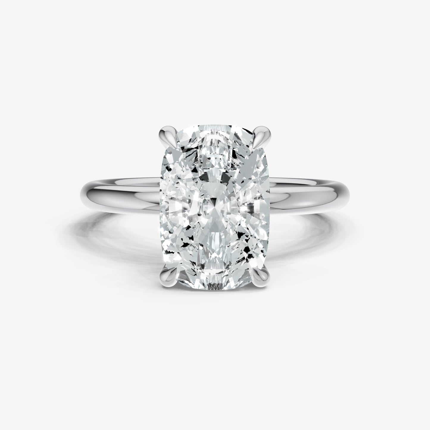 Elongated Cushion Four Claw Solitaire Engagement Ring with Hidden Halo