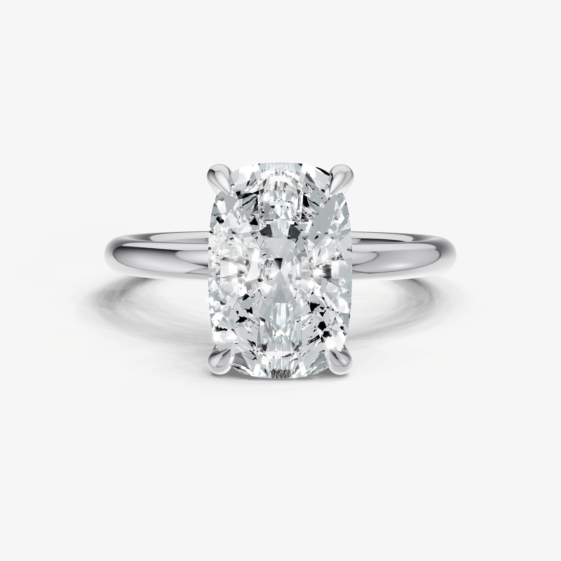 Elongated Cushion Four Claw Solitaire Engagement Ring with Hidden Halo