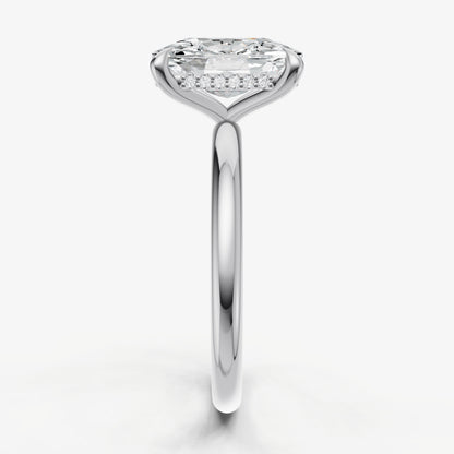 Elongated Cushion Four Claw Solitaire Engagement Ring with Hidden Halo