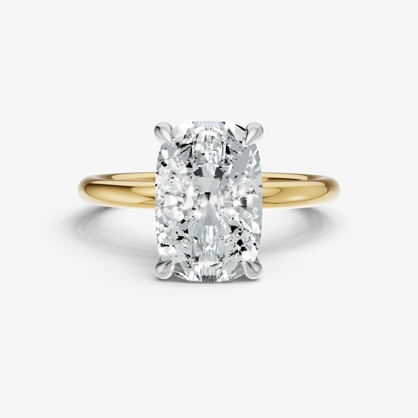 Elongated Cushion Four Claw Solitaire Engagement Ring with Hidden Halo