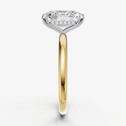 Elongated Cushion Four Claw Solitaire Engagement Ring with Hidden Halo