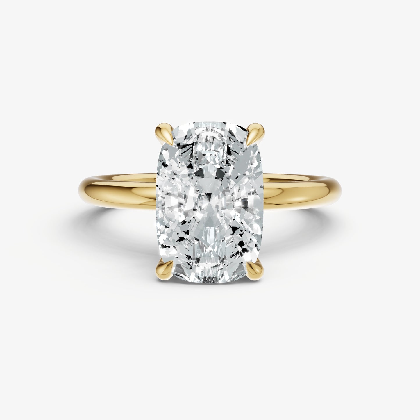 Elongated Cushion Four Claw Solitaire Engagement Ring with Hidden Halo