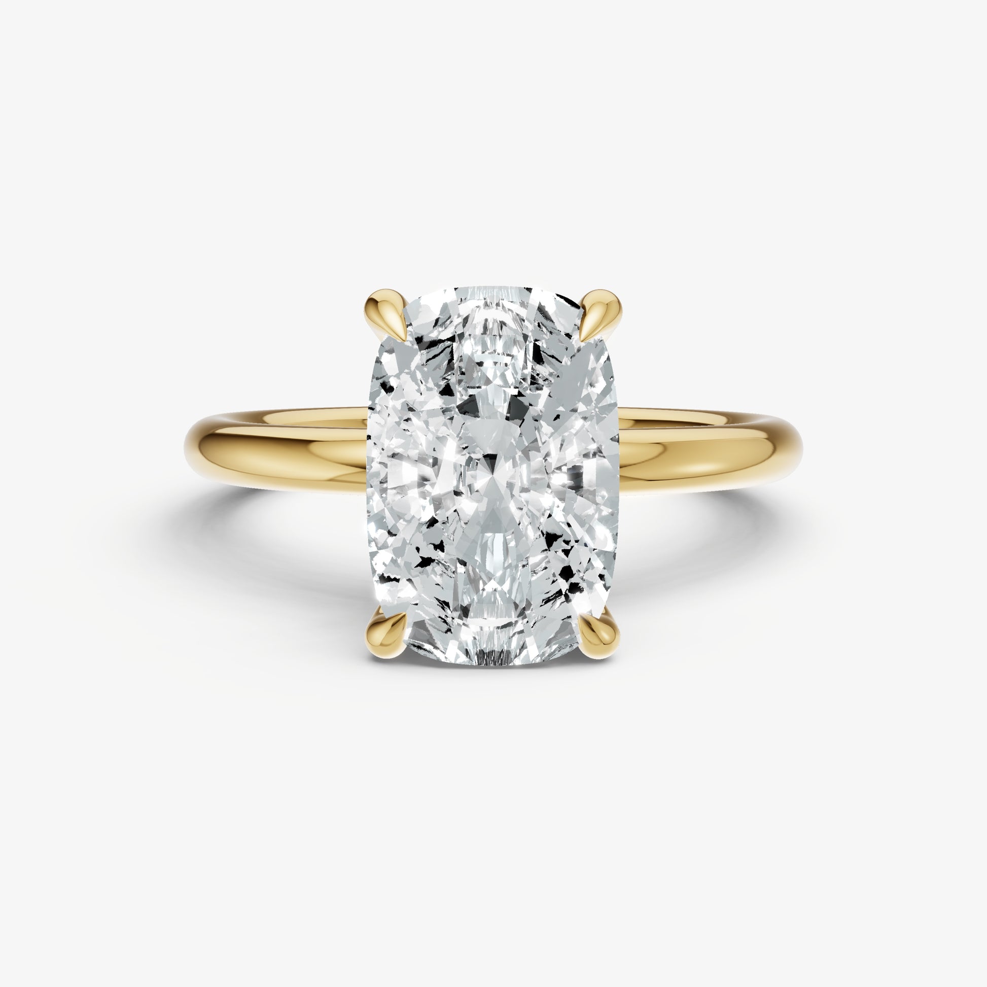Elongated Cushion Four Claw Solitaire Engagement Ring with Hidden Halo