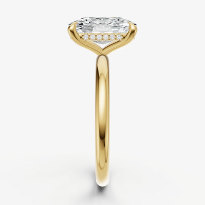 Elongated Cushion Four Claw Solitaire Engagement Ring with Hidden Halo