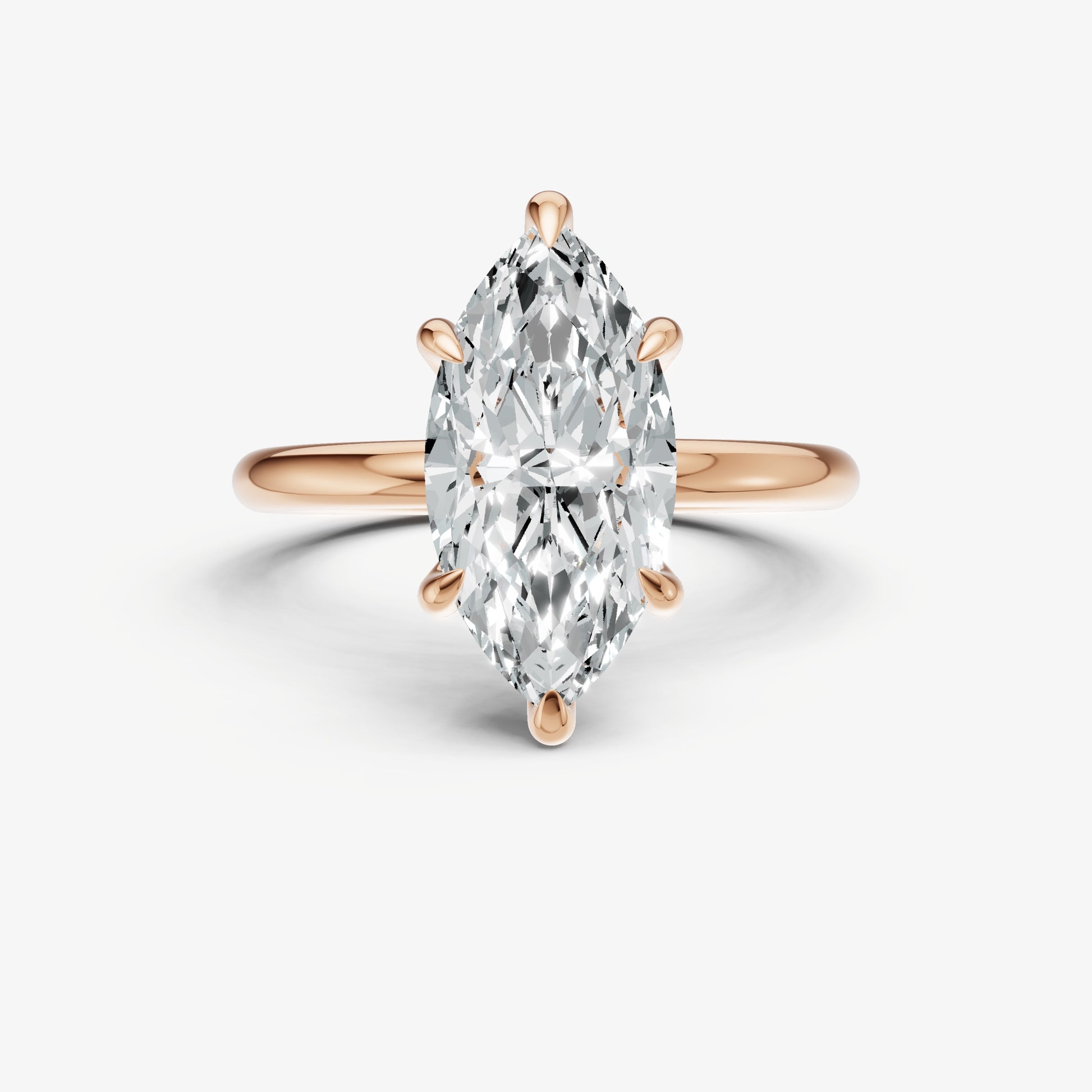 Marquise Four Claw Solitaire Engagement Ring with Hidden Halo
