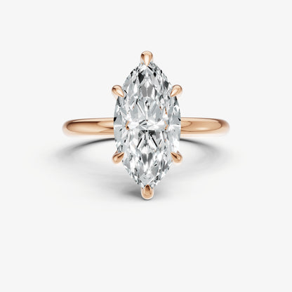 Marquise Four Claw Solitaire Engagement Ring with Hidden Halo