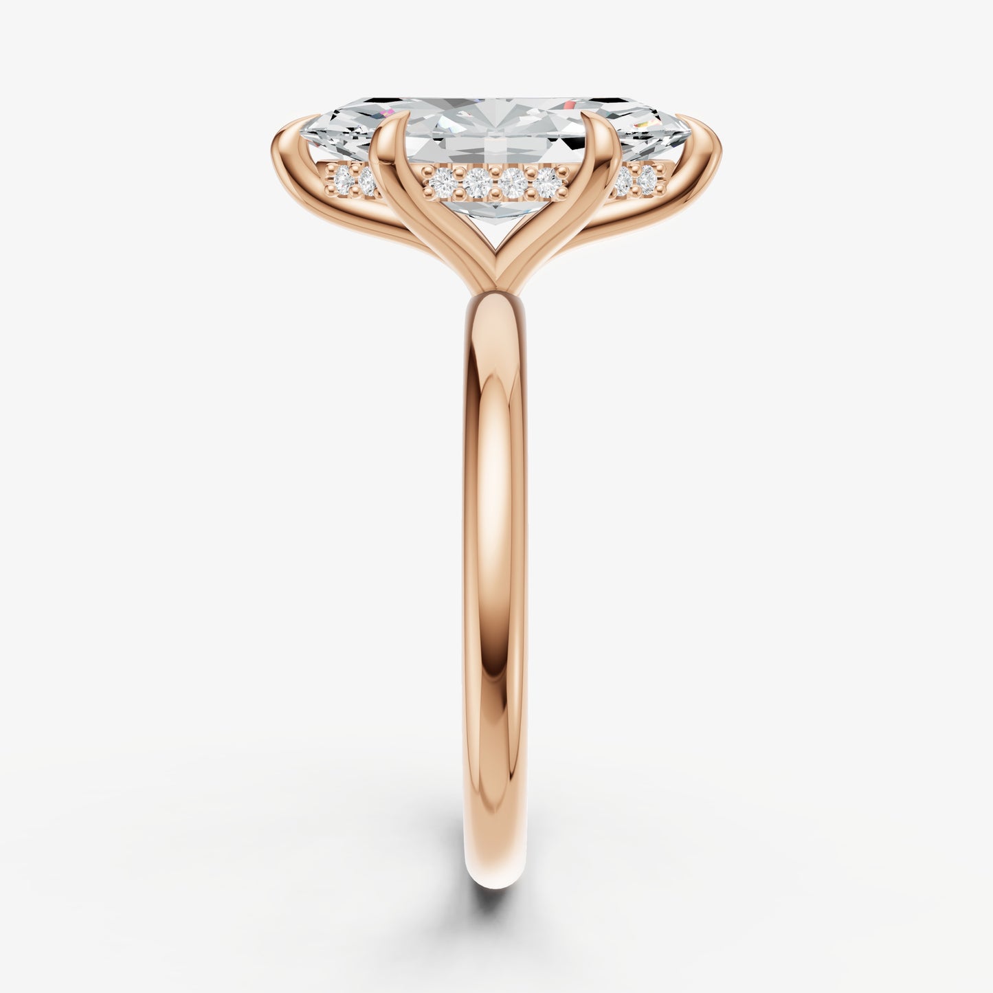 Marquise Four Claw Solitaire Engagement Ring with Hidden Halo
