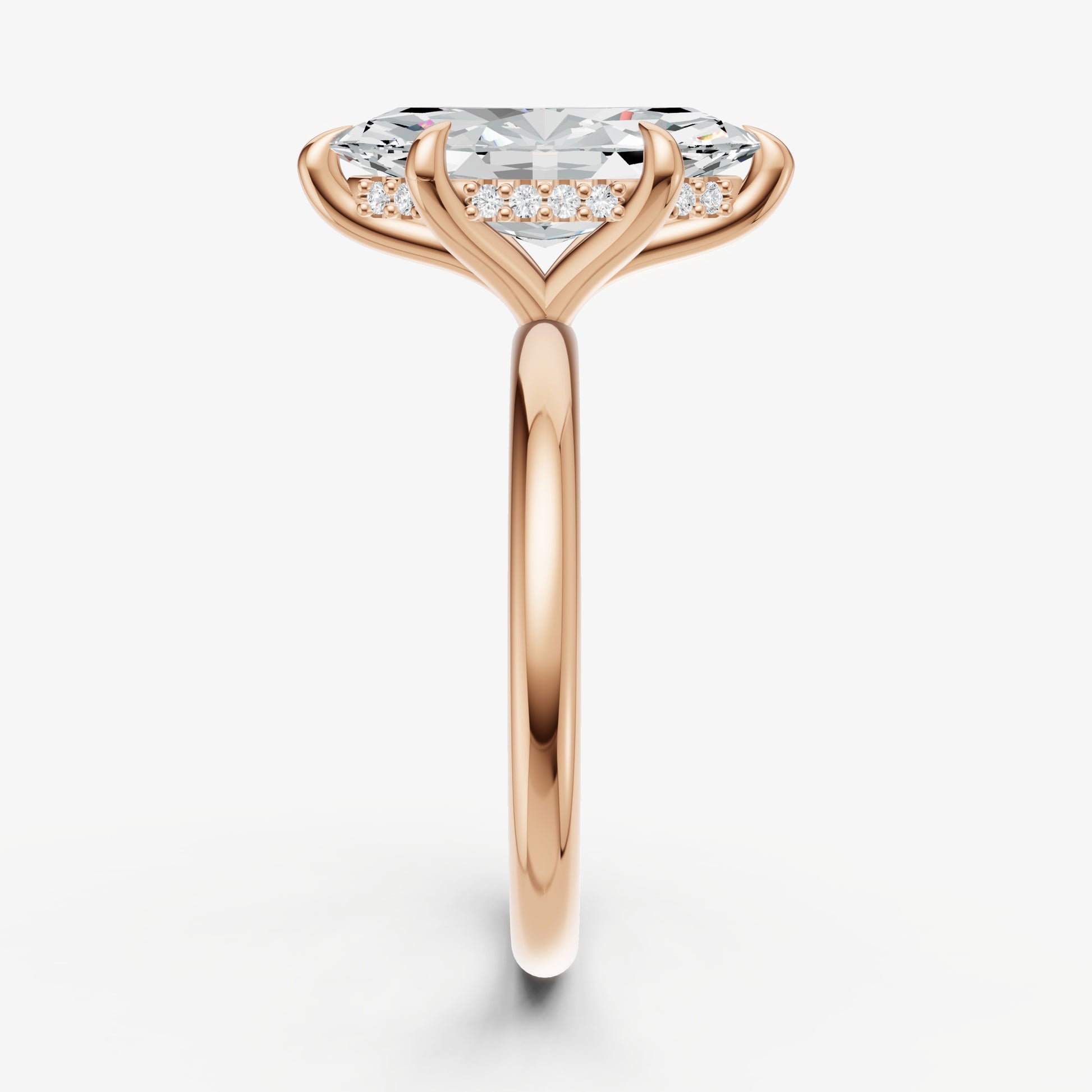 Marquise Four Claw Solitaire Engagement Ring with Hidden Halo
