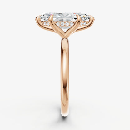 Marquise Four Claw Solitaire Engagement Ring with Hidden Halo