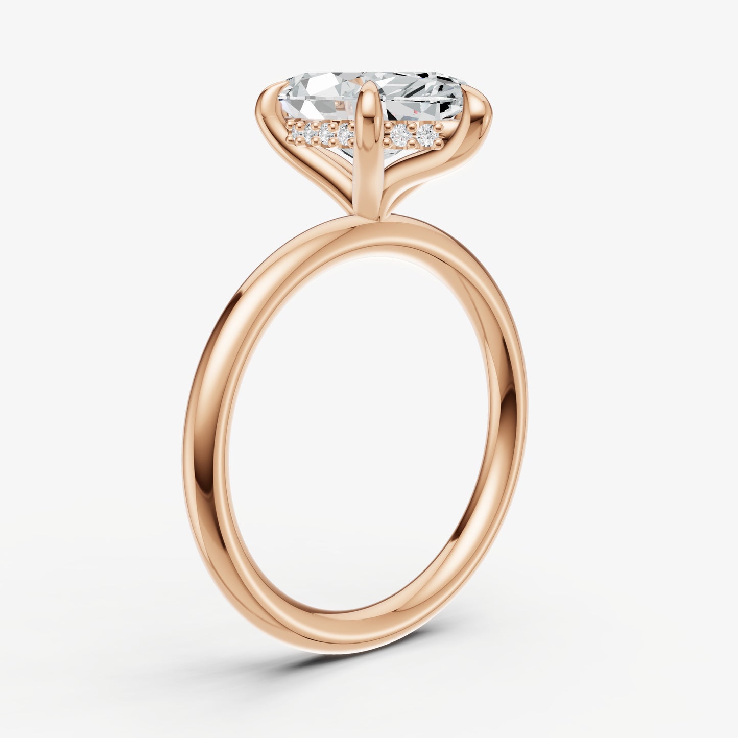 Marquise Four Claw Solitaire Engagement Ring with Hidden Halo