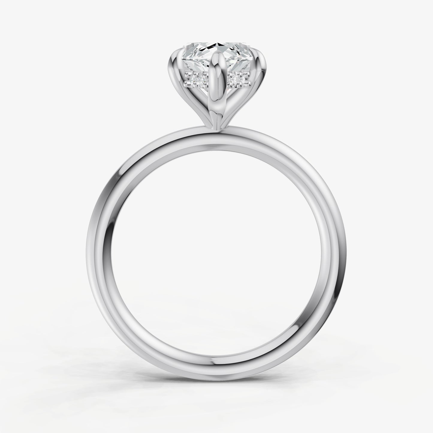Marquise Four Claw Solitaire Engagement Ring with Hidden Halo