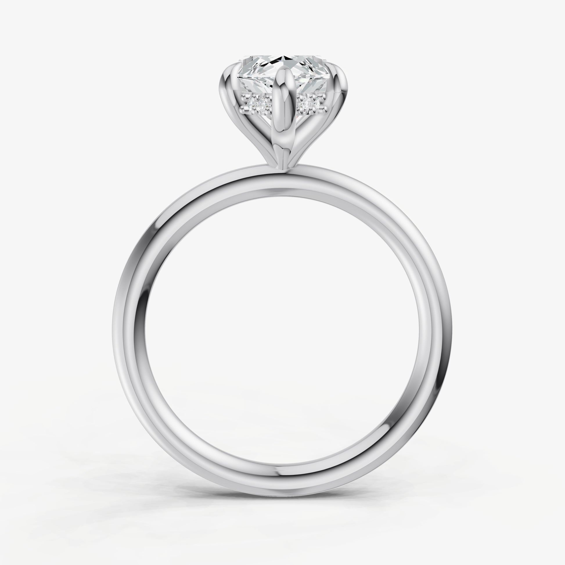 Marquise Four Claw Solitaire Engagement Ring with Hidden Halo