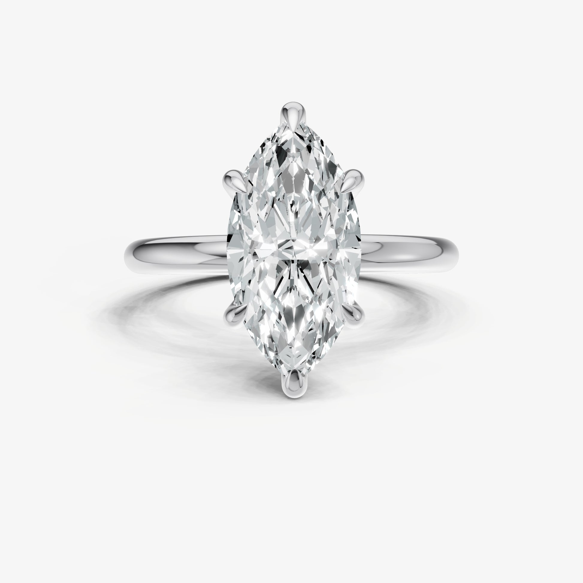 Marquise Four Claw Solitaire Engagement Ring with Hidden Halo