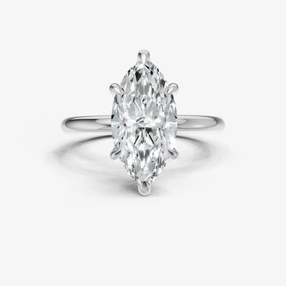 Marquise Four Claw Solitaire Engagement Ring with Hidden Halo