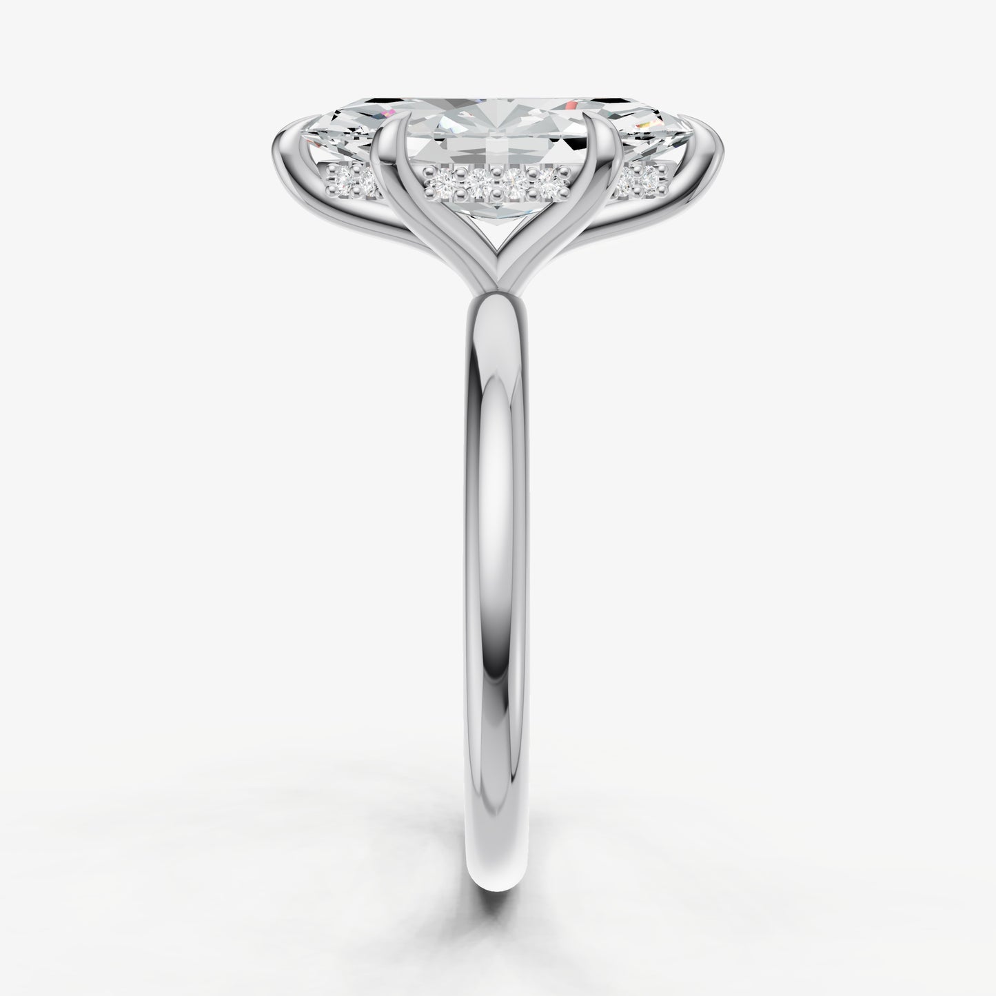 Marquise Four Claw Solitaire Engagement Ring with Hidden Halo