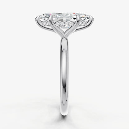 Marquise Four Claw Solitaire Engagement Ring with Hidden Halo
