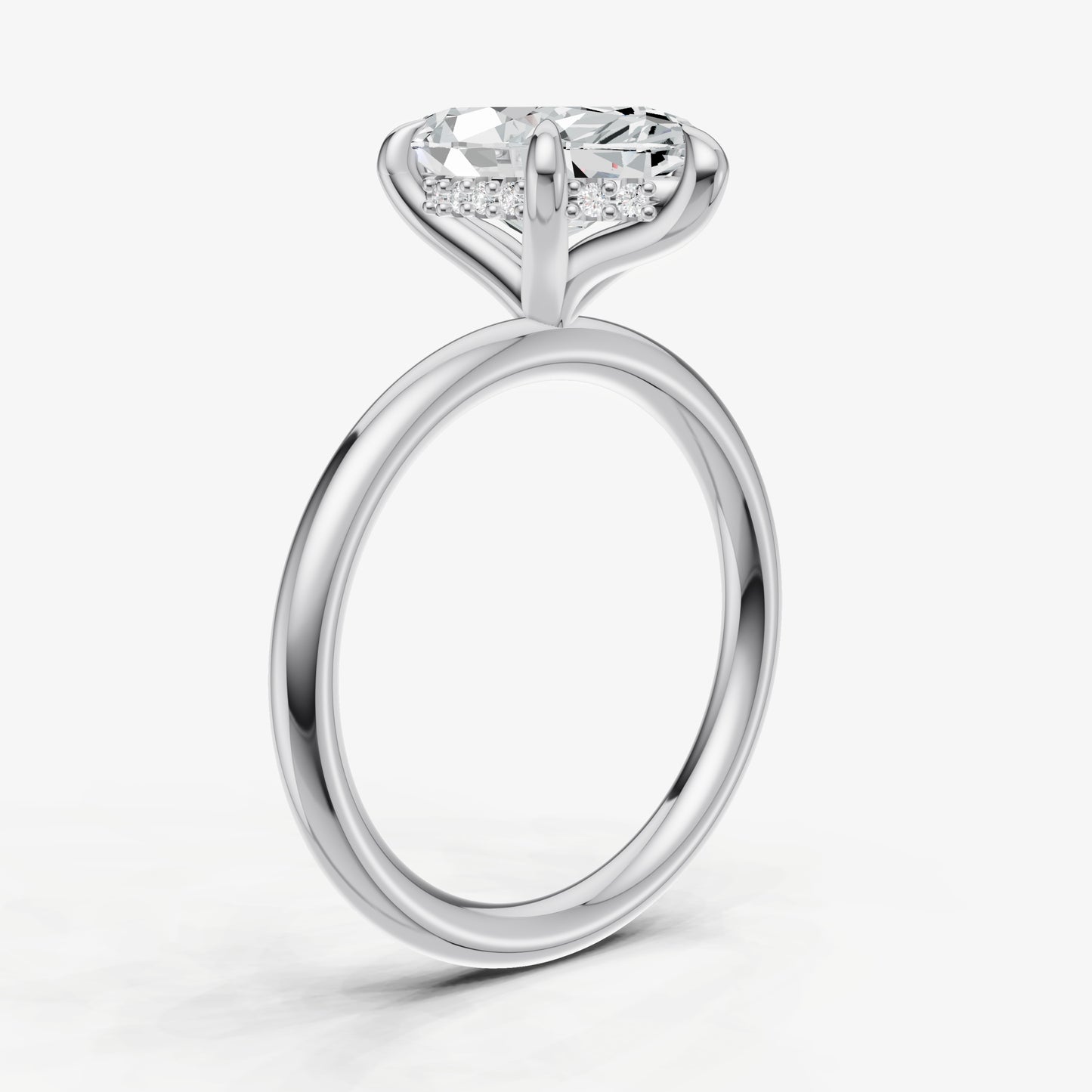 Marquise Four Claw Solitaire Engagement Ring with Hidden Halo