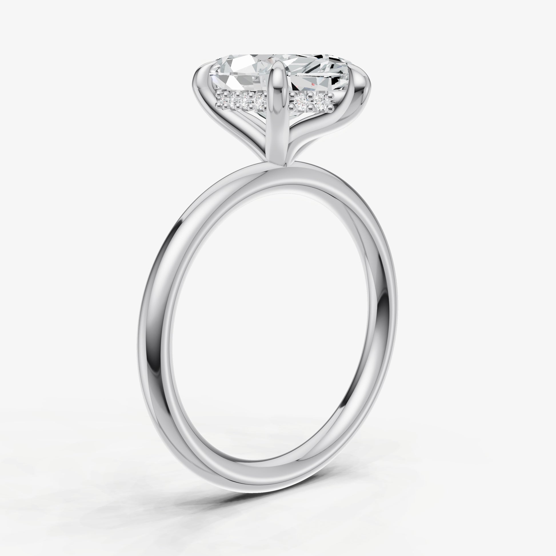 Marquise Four Claw Solitaire Engagement Ring with Hidden Halo