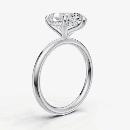 Marquise Four Claw Solitaire Engagement Ring with Hidden Halo
