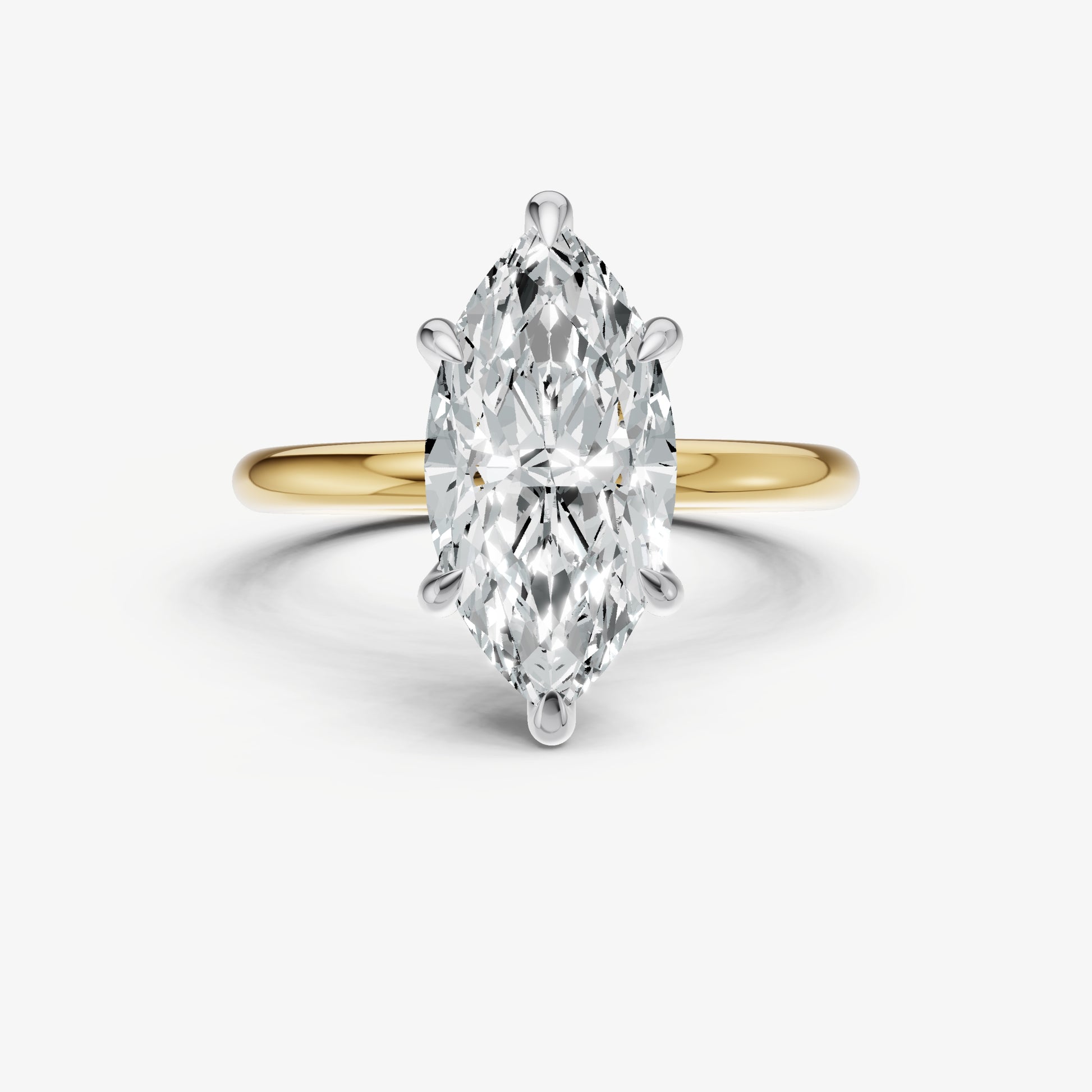 Marquise Four Claw Solitaire Engagement Ring with Hidden Halo