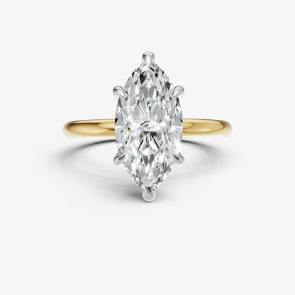 Marquise Four Claw Solitaire Engagement Ring with Hidden Halo