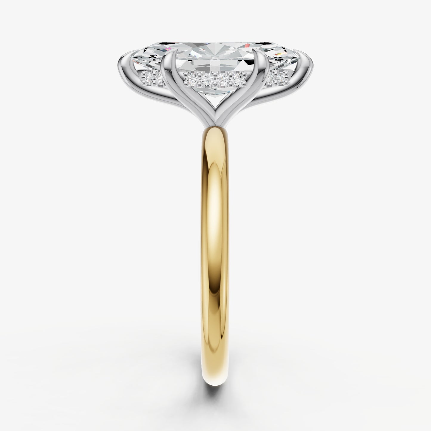 Marquise Four Claw Solitaire Engagement Ring with Hidden Halo