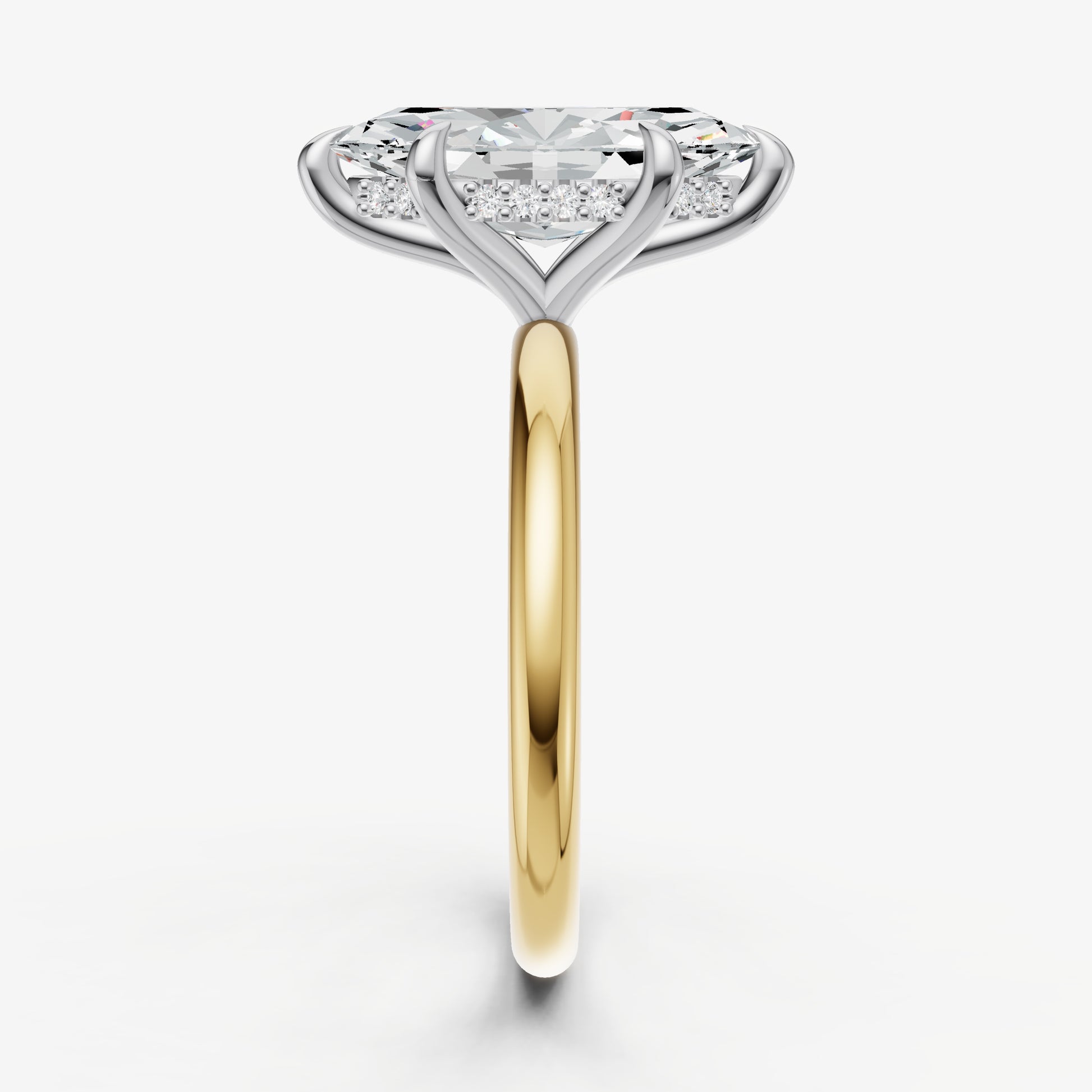 Marquise Four Claw Solitaire Engagement Ring with Hidden Halo