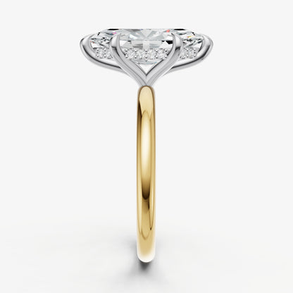 Marquise Four Claw Solitaire Engagement Ring with Hidden Halo