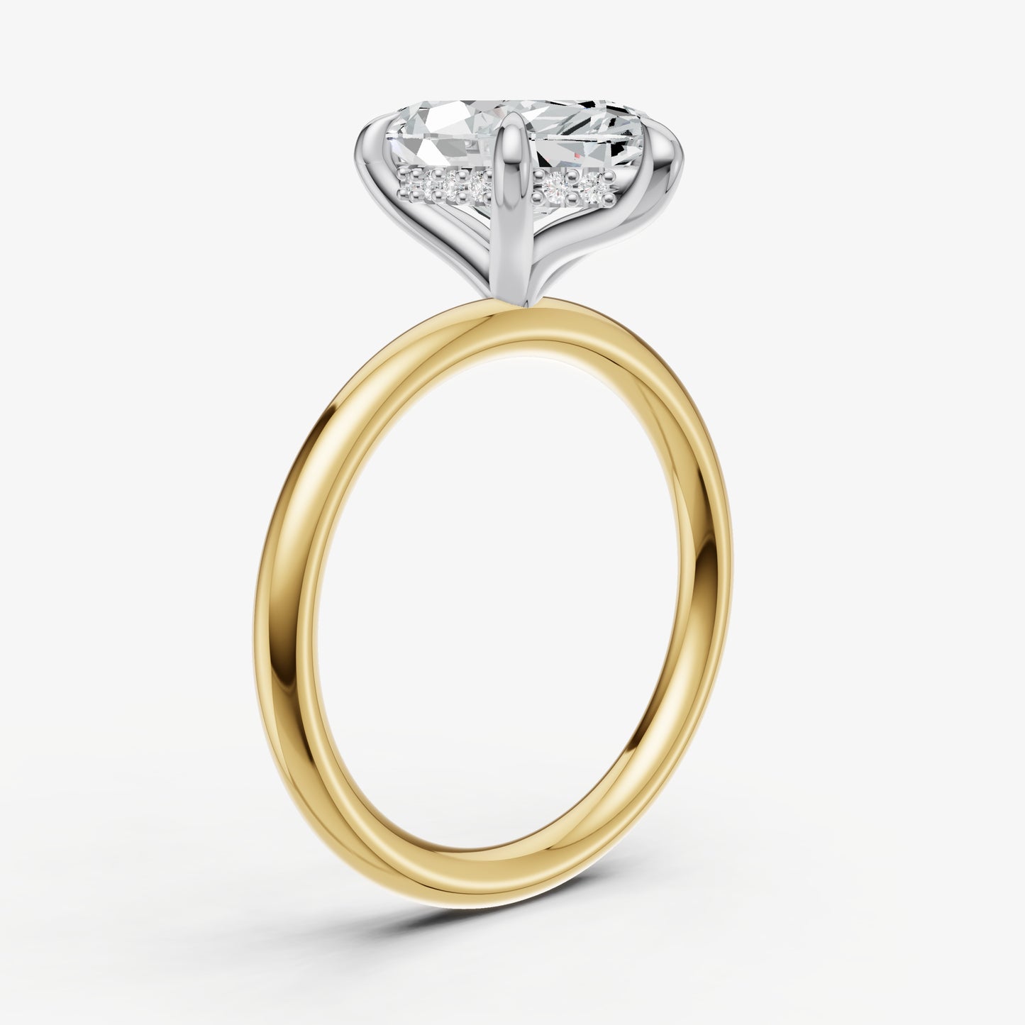 Marquise Four Claw Solitaire Engagement Ring with Hidden Halo