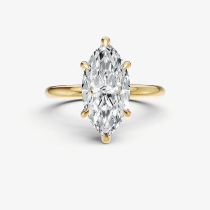 Marquise Four Claw Solitaire Engagement Ring with Hidden Halo