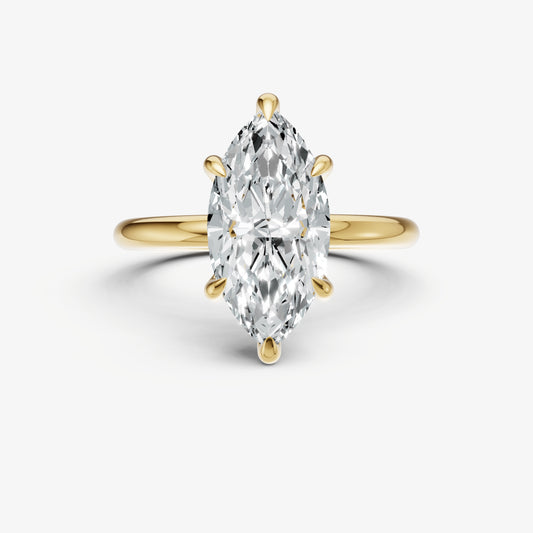 Marquise Four Claw Solitaire Engagement Ring with Hidden Halo