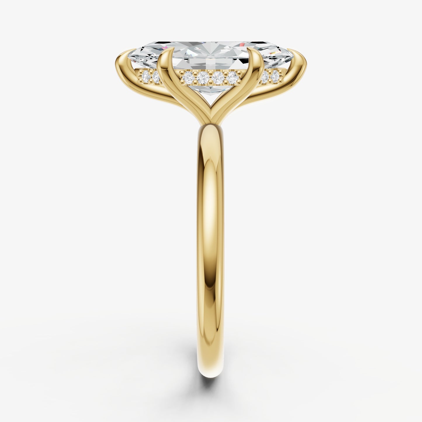 Marquise Four Claw Solitaire Engagement Ring with Hidden Halo