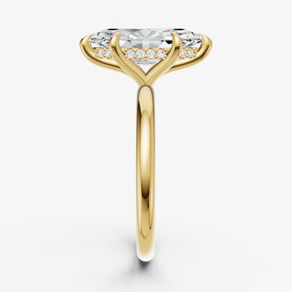Marquise Four Claw Solitaire Engagement Ring with Hidden Halo
