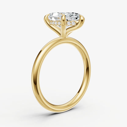 Marquise Four Claw Solitaire Engagement Ring with Hidden Halo