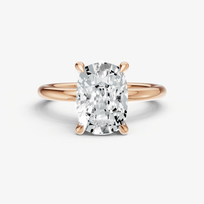 Old Miner Four Claw Solitaire Engagement Ring with Hidden Halo