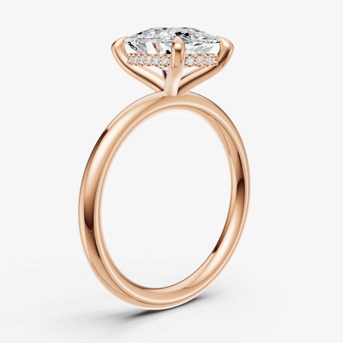 Old Miner Four Claw Solitaire Engagement Ring with Hidden Halo