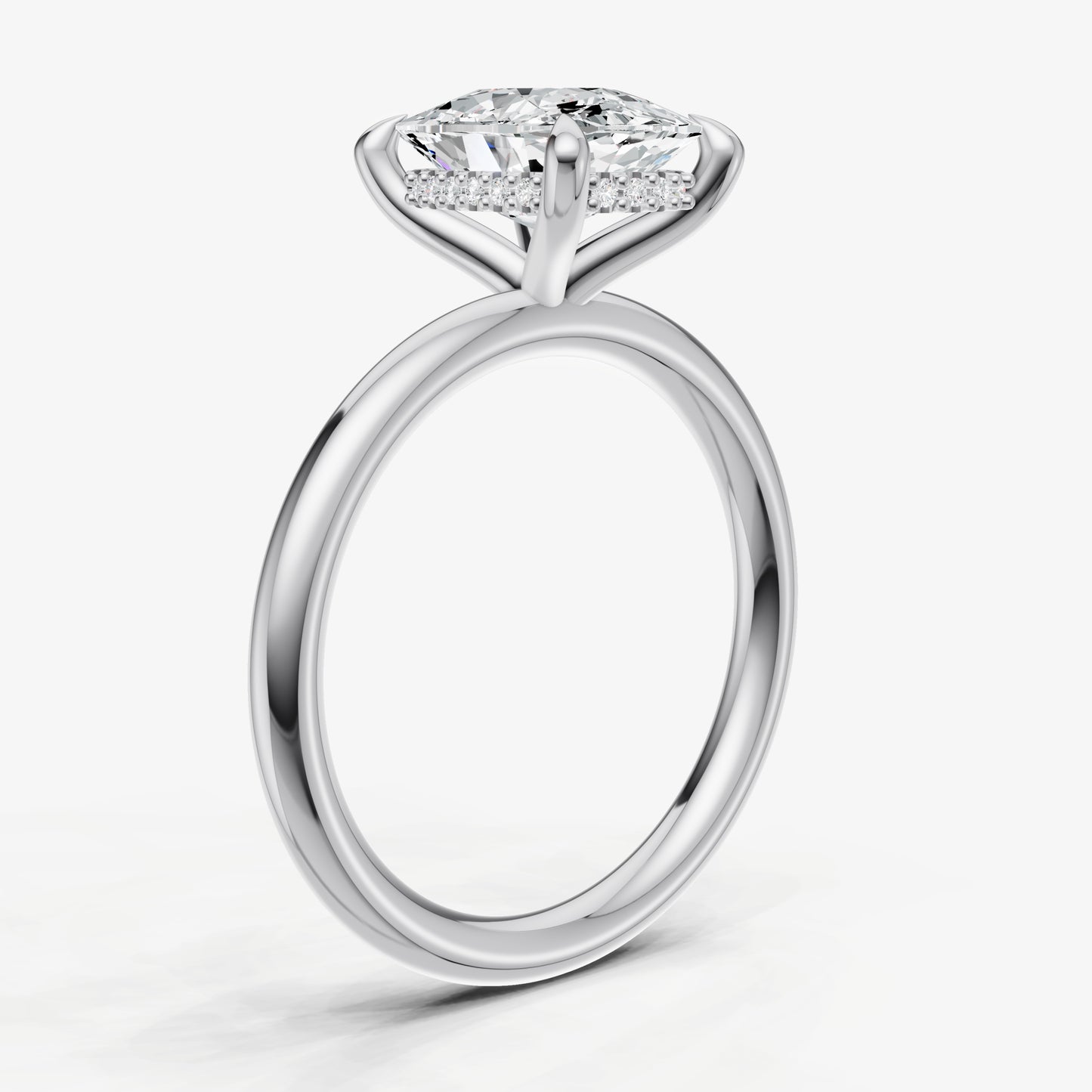 Old Miner Four Claw Solitaire Engagement Ring with Hidden Halo