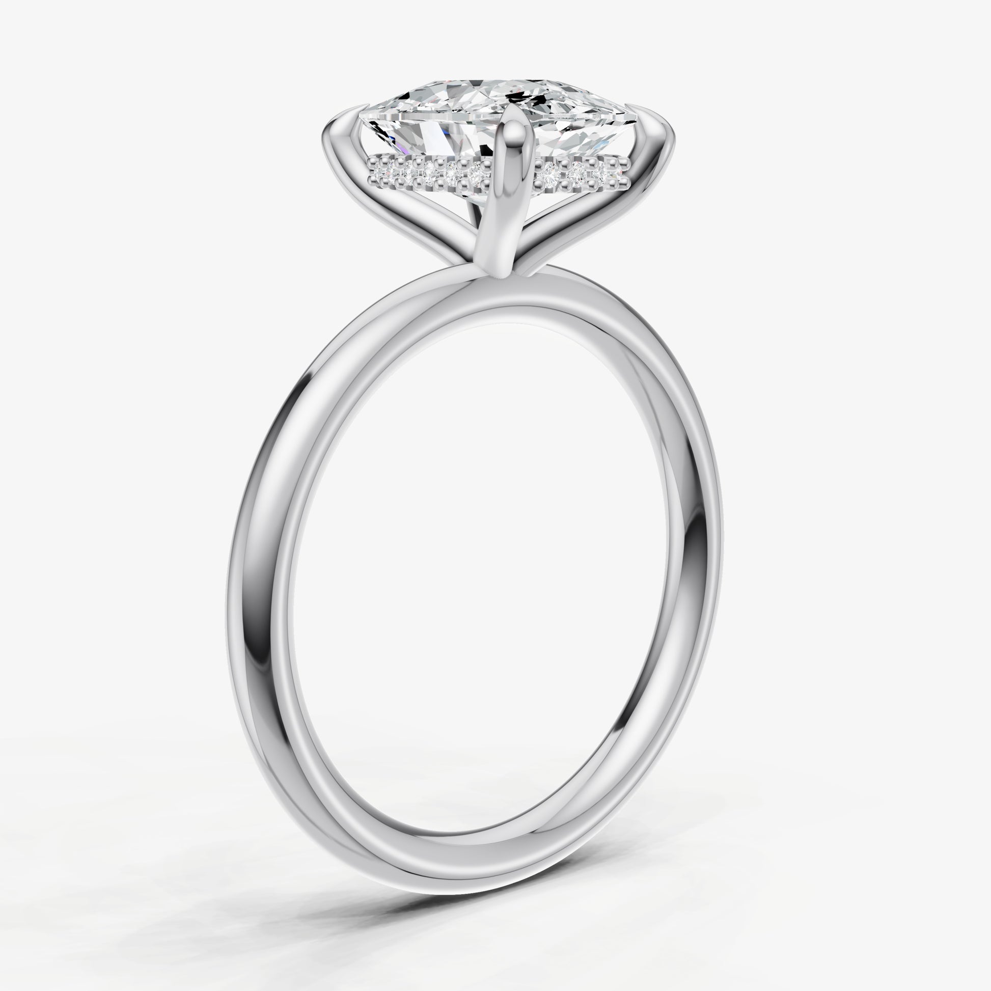 Old Miner Four Claw Solitaire Engagement Ring with Hidden Halo