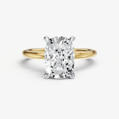 Old Miner Four Claw Solitaire Engagement Ring with Hidden Halo