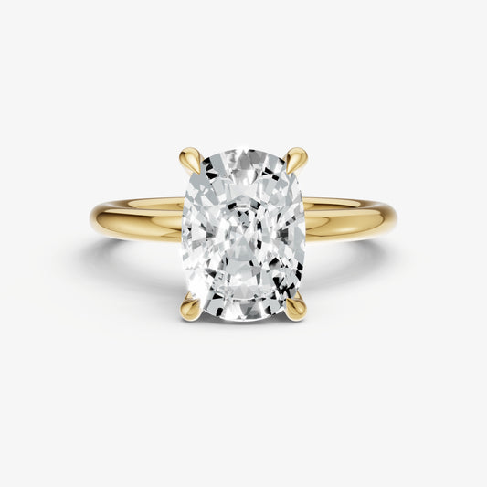 Old Miner Four Claw Solitaire Engagement Ring with Hidden Halo