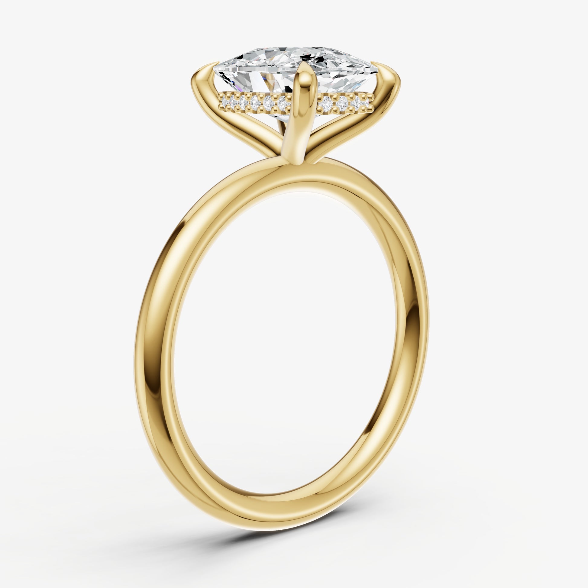 Old Miner Four Claw Solitaire Engagement Ring with Hidden Halo