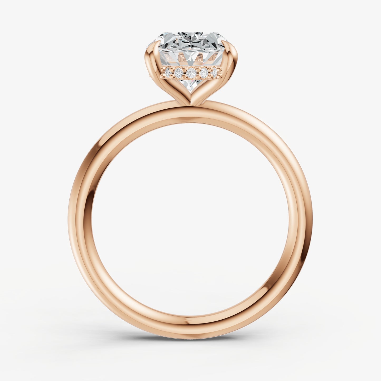 Oval Four Claw Solitaire Engagement Ring with Hidden Halo