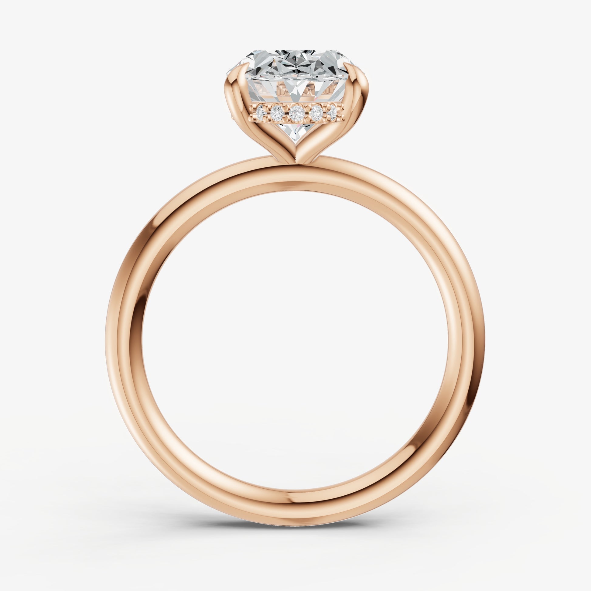 Oval Four Claw Solitaire Engagement Ring with Hidden Halo