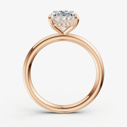 Oval Four Claw Solitaire Engagement Ring with Hidden Halo