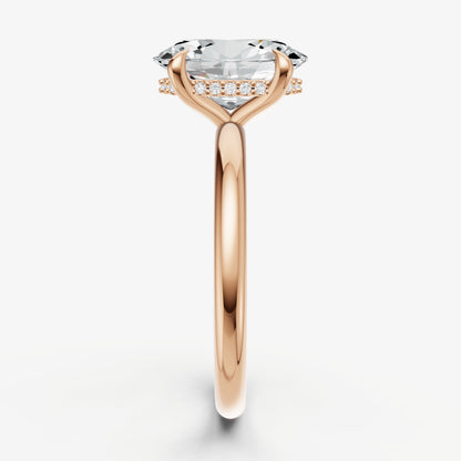 Oval Four Claw Solitaire Engagement Ring with Hidden Halo