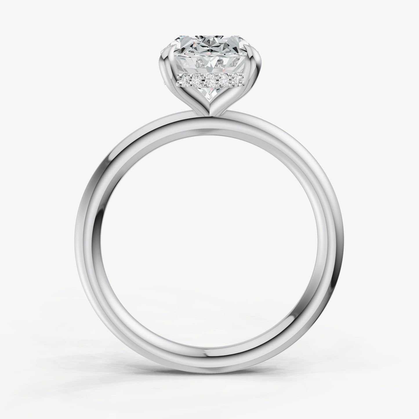 Oval Four Claw Solitaire Engagement Ring with Hidden Halo