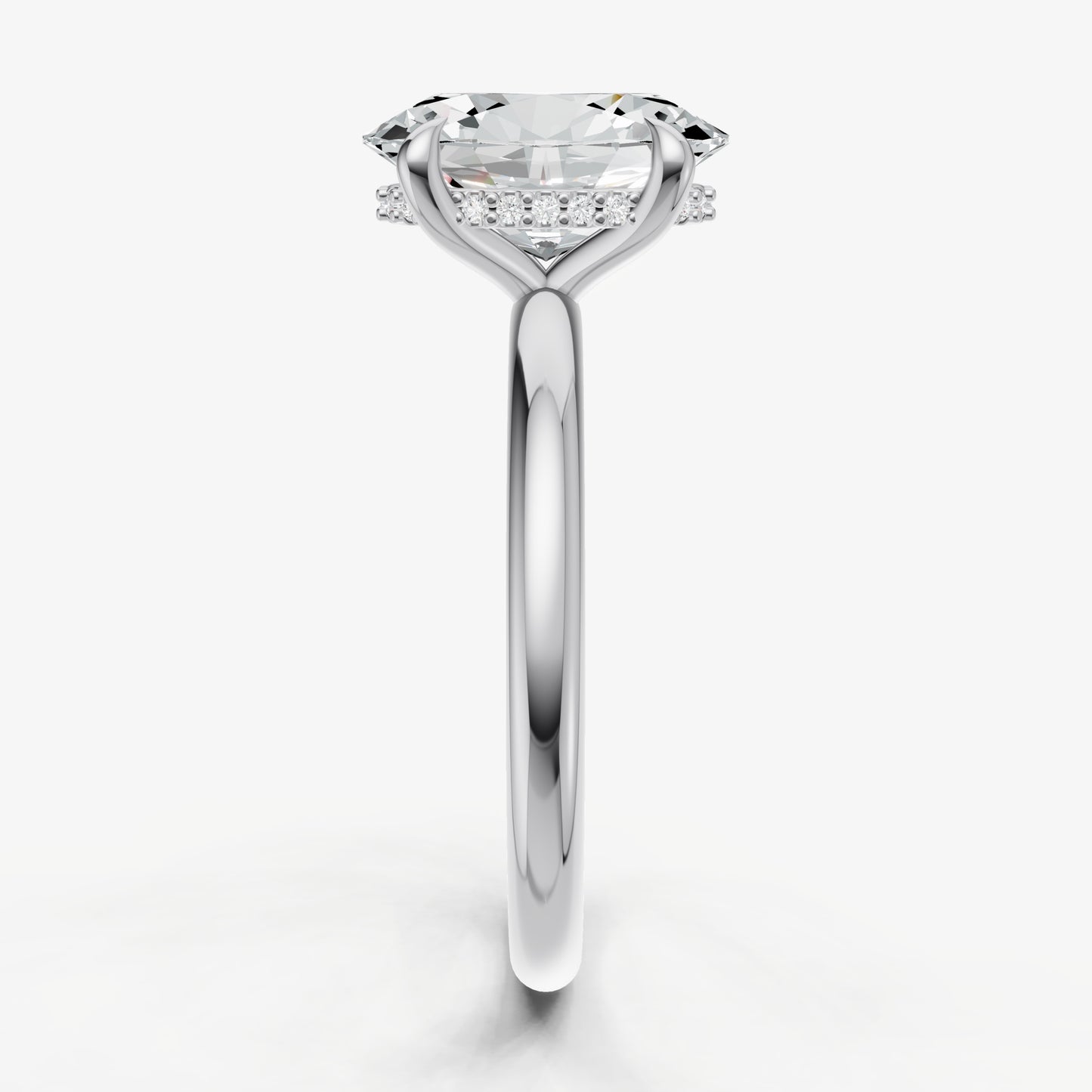 Oval Four Claw Solitaire Engagement Ring with Hidden Halo