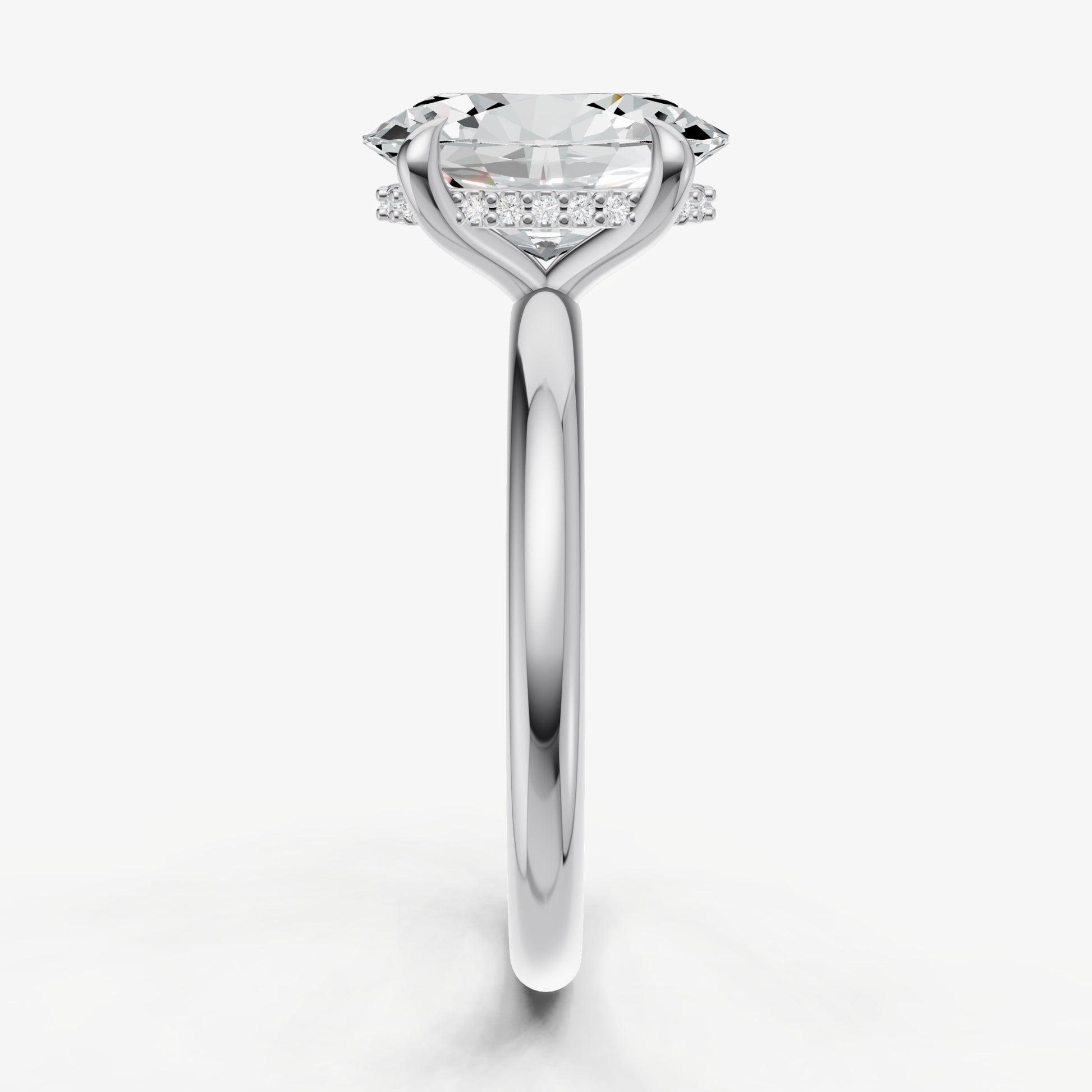 Oval Four Claw Solitaire Engagement Ring with Hidden Halo